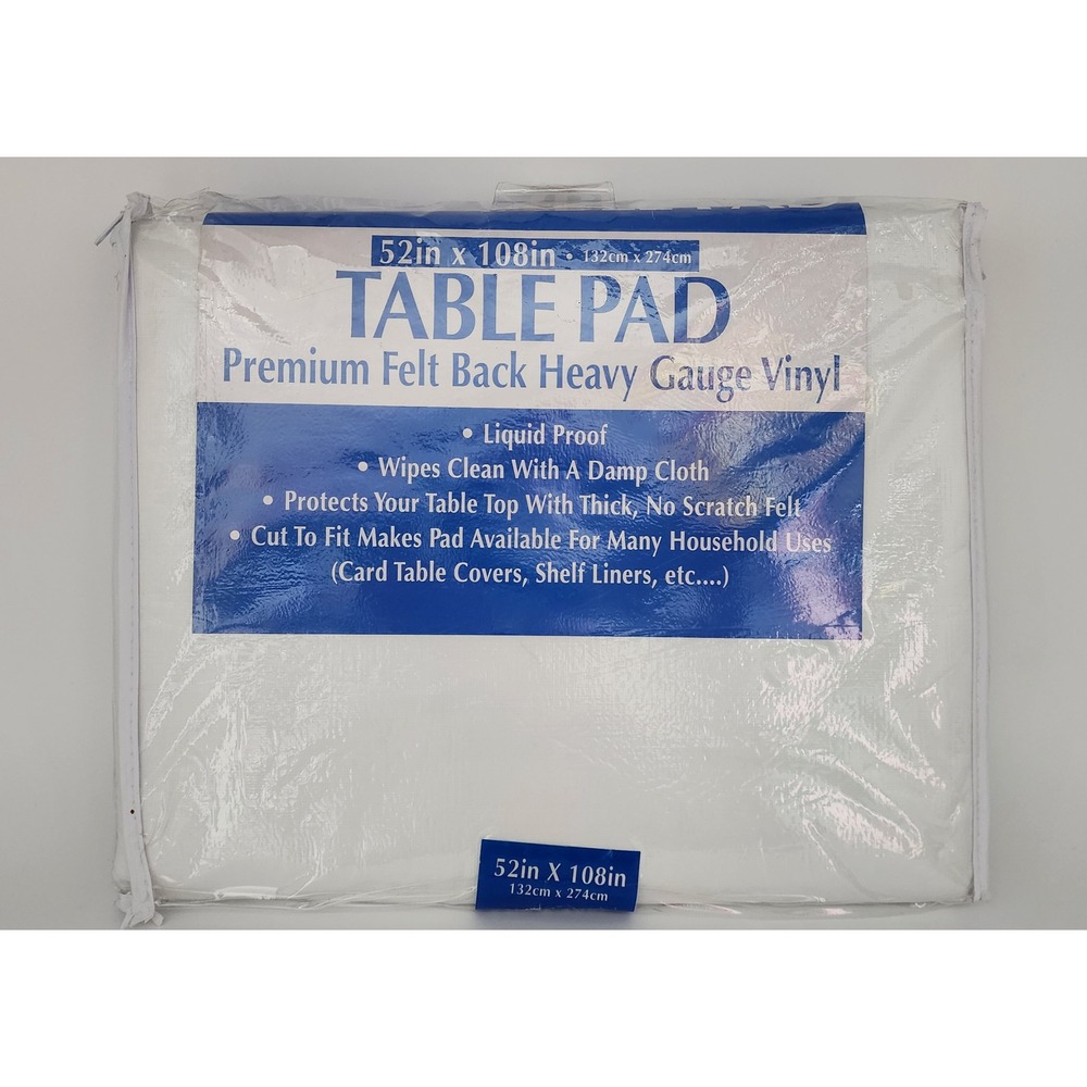 Elrene Home Fashions Table Pad 52x108 White New Heavy Gauge Vinyl Felt Back